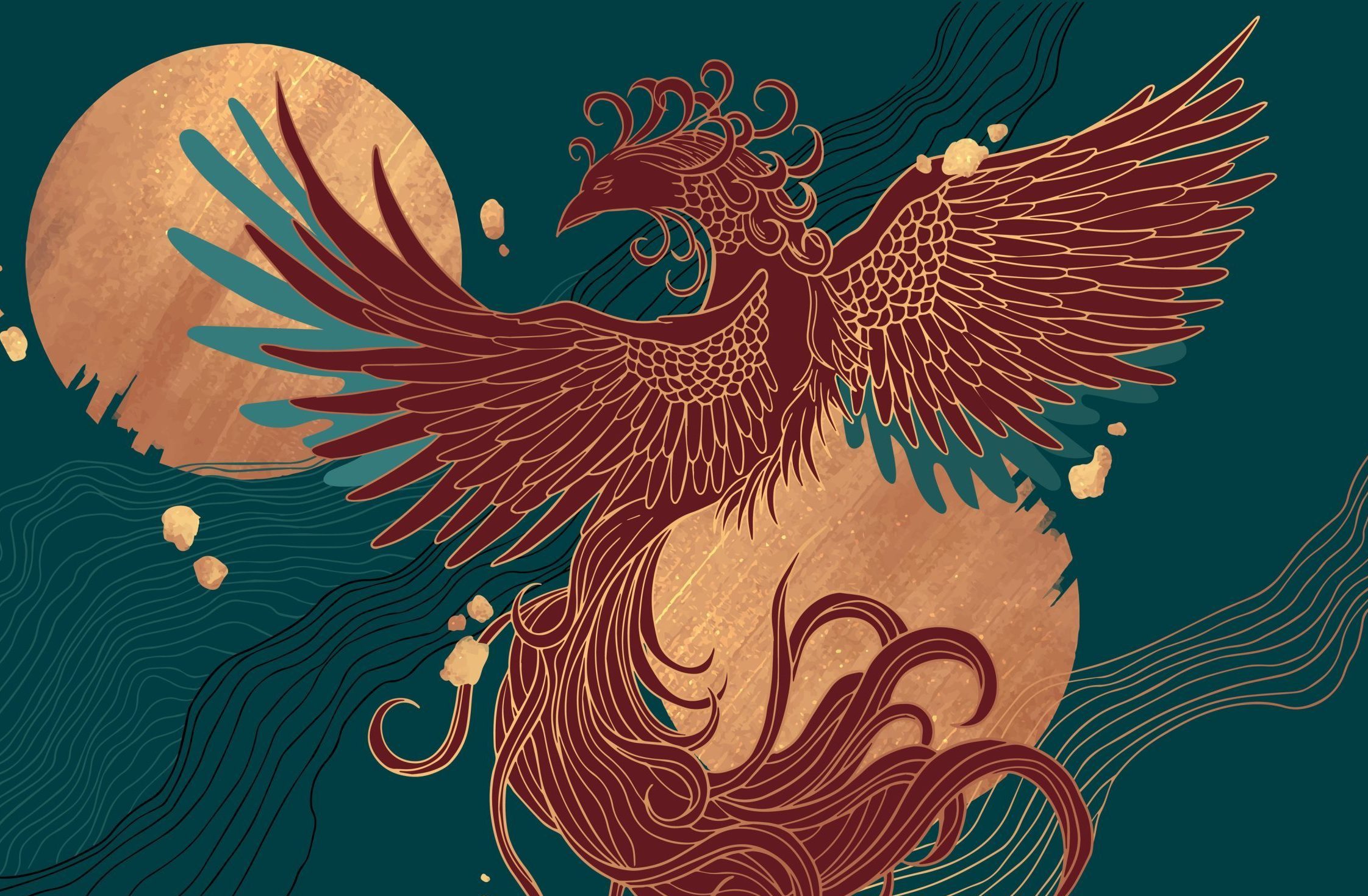 abstract illustration of mythological bird phoenix Fenghuang